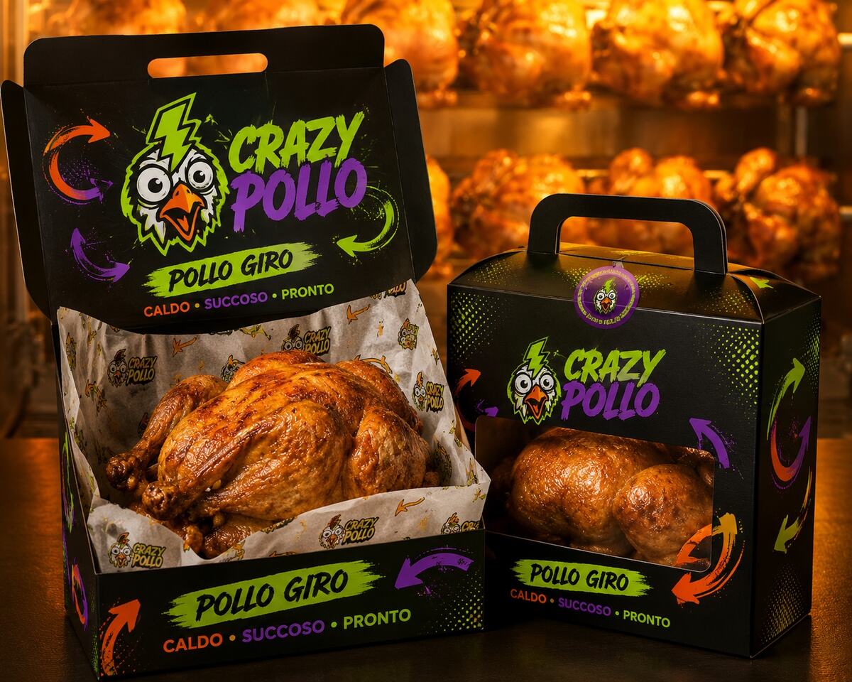 Crazy Pollo, pollo arrosto e packaging brandizzato